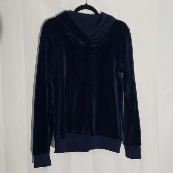 90's Style Fila Navy Blue Velour Velvet Zip-Up Hoodie Logo Down Arms Large - Picture 8 of 11